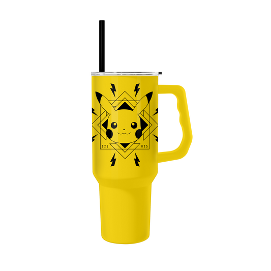 Pokémon Pikachu Face Bolts Badge 40z Stainless Steel Tumbler