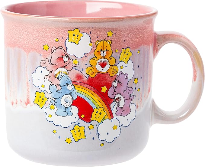 Silver Buffalo Care Bears Rainbow with Stars Reactive Glaze Ceramic Camper Mug Featuring Tenderheart, Cheer, Grumpy, and Share Bear, 20 Ounces