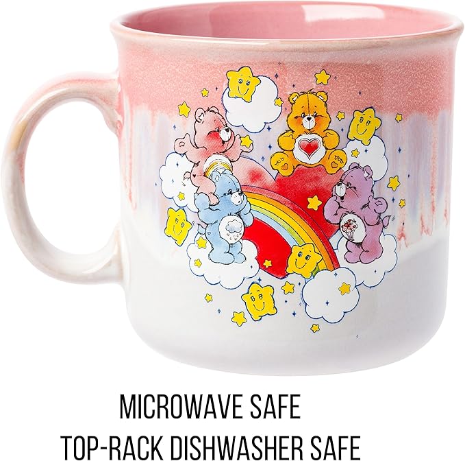 Silver Buffalo Care Bears Rainbow with Stars Reactive Glaze Ceramic Camper Mug Featuring Tenderheart, Cheer, Grumpy, and Share Bear, 20 Ounces